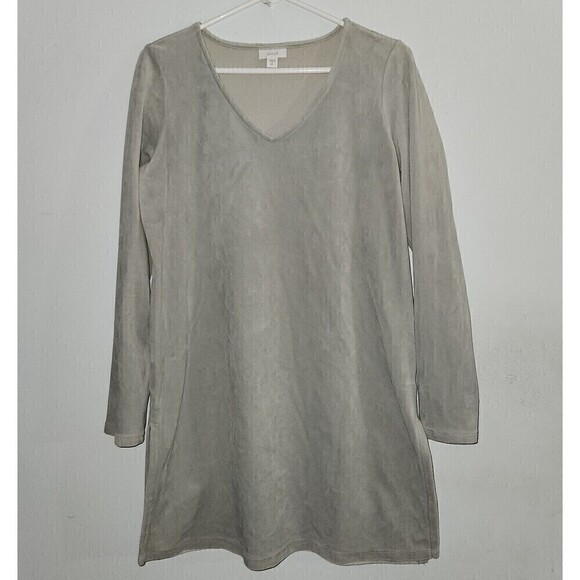 J Jill S Dress Pure Jill Gray Velour A Line Swing V Neck Long Sleeve Tall - Picture 1 of 5